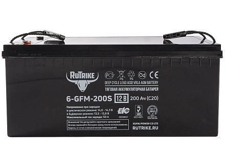 Тяговый гелевый аккумулятор RuTrike 6-GFM-200 (12V200A/H C20)