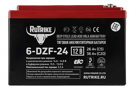 Тяговый гелевый аккумулятор RuTrike 6-DZF-24 (12V24A/H C2)
