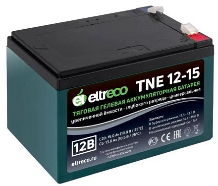 Тяговый аккумулятор Eltreco TNE12-15 (12V12A/H C3) нож