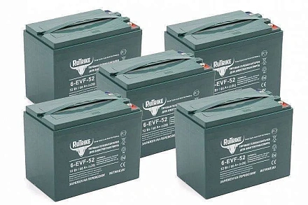 Комплект тяговых гелевых аккумуляторов RuTrike 6-EVF-52 (60V52A/H C3)